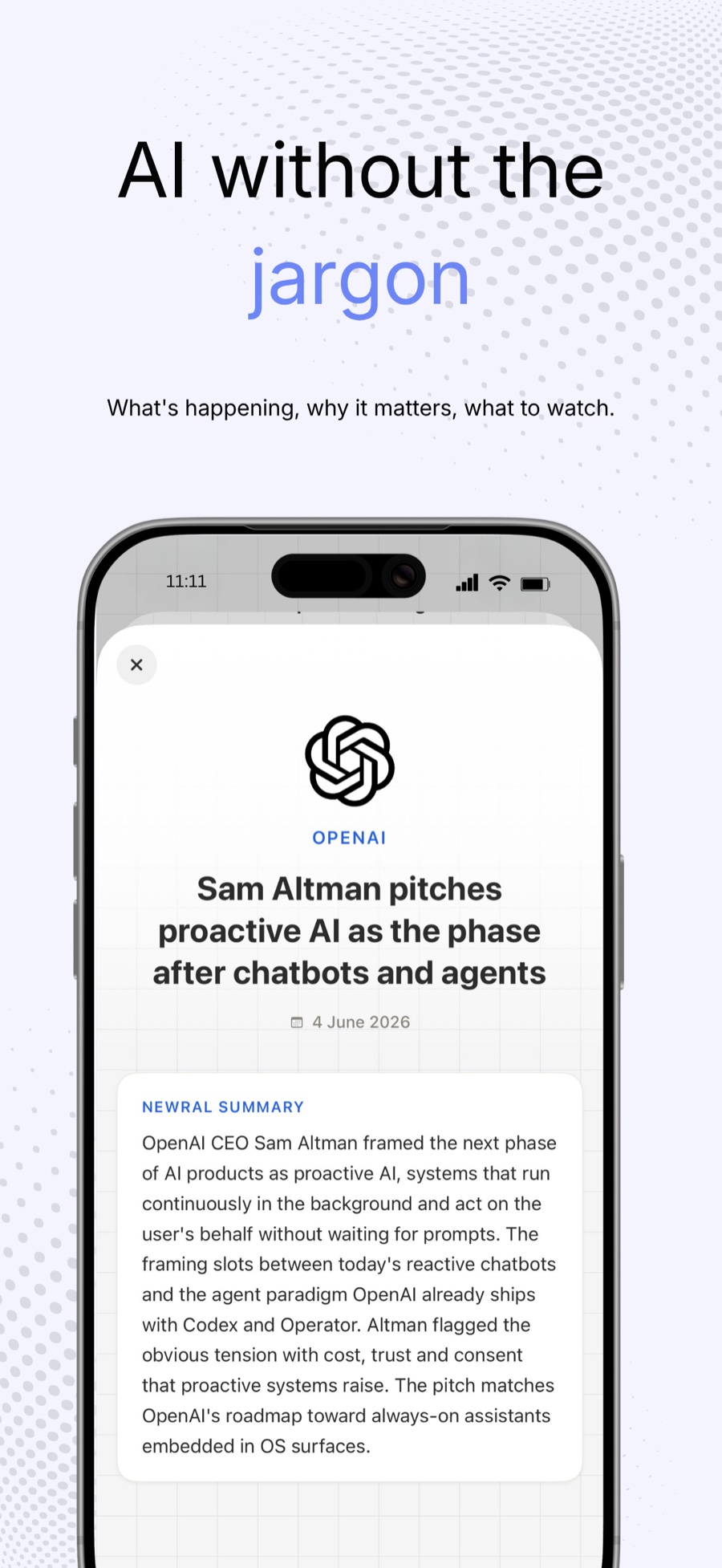 An article detail with the Newral summary: AI without the jargon.