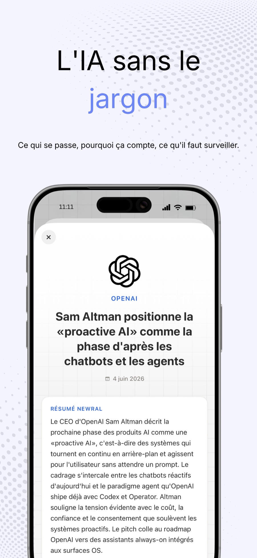 Le détail d'un article avec le résumé Newral, l'IA sans le jargon.
